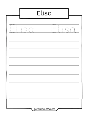Free homeschool name practice sheet for Elisa