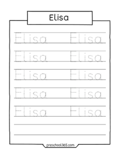 Elisa Preschool Name Tracing Sheet | Preschool365