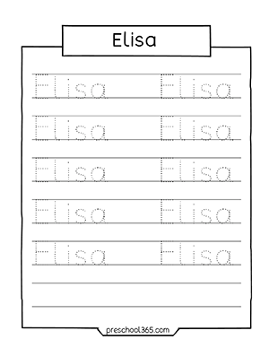 Free homeschoo name practice sheet for Elisa