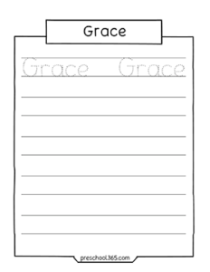 Grace name tracing sheets for children