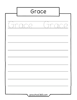 grace preschool name tracing practice sheet preschool365