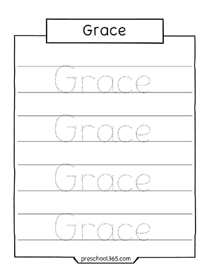 Free preschool name tracing sheets Grace