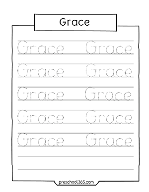 Free name tracing practice sheets for Grace