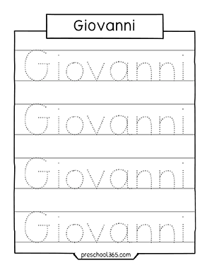 Quality name tracing activity sheets for three year olds in day care