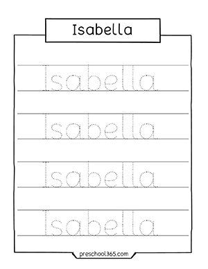 Isabella Name tracing Sheet for preschool children