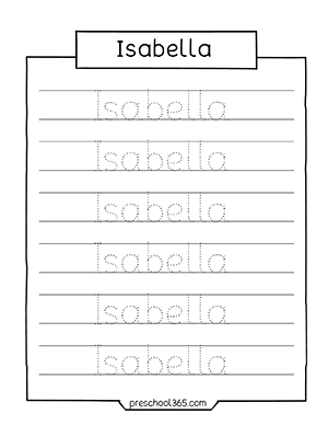 Isabella Name tracing Sheet for preK children