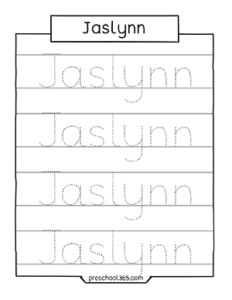 Jaslynn Preschool Name Tracing Sheet | Preschool365