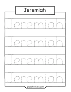 Jeremiah Preschool Name Tracing Sheet | Preschool365