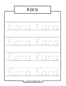 Kara Preschool Name Tracing Sheet | Preschool365