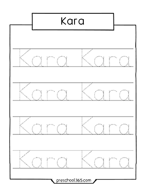 Free name tracing sheet for Kara