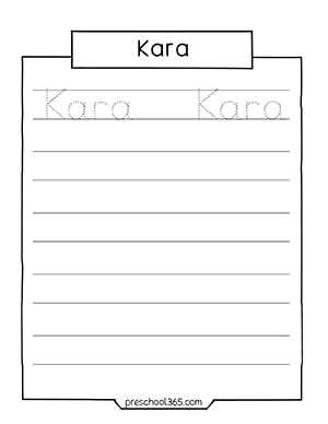 Free name tracing practice sheet for Kara