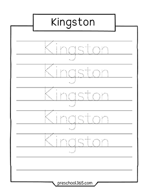 Quality name practice sheets for kindergarten children Kingston
