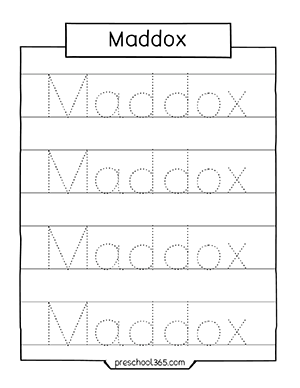 Quality name tracing practice printables for preK children