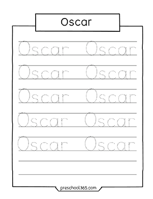 oscar preschool name tracing sheet preschool365