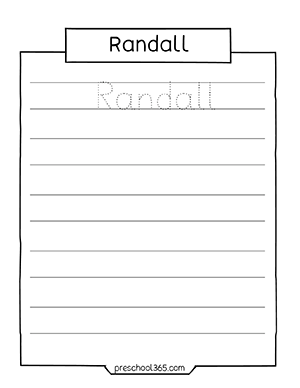 Name tracing activity printable sheets for preschool and pre k children