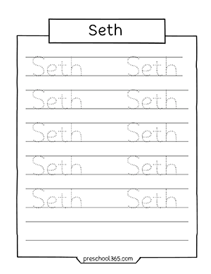 Quality name tracing practice sheet for homeschool children Seth