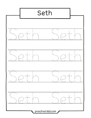Quality name tracing practice worksheets for homeschool children Seth