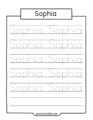 Free name tracing practice sheets Sophia