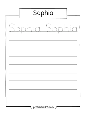Free name tracing practice activity Sophia