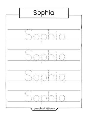 sophia preschool name tracing sheet preschool365