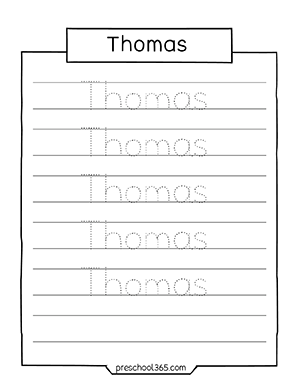 Free name tracing practice worksheets for homeschool children Thomas