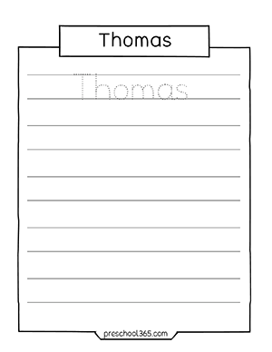 Quality name tracing practice worksheets for homeschool children Thomas