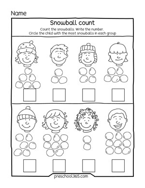Count the snow balls math worksheets