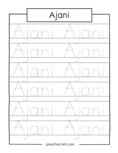 Free name tracing sheet Ajani