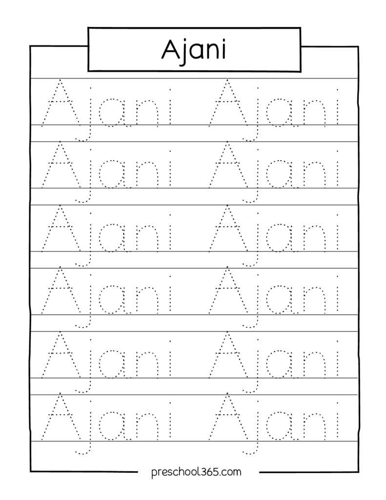 Free name tracing sheet Ajani