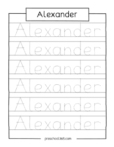 Free name tracing sheet Alexander