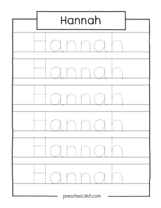 Free name tracing sheet hannah