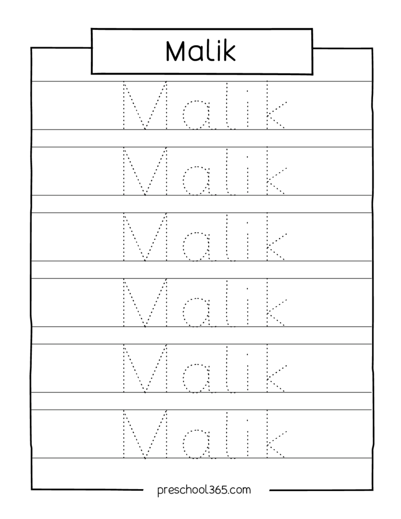 Free name tracing sheet Malik