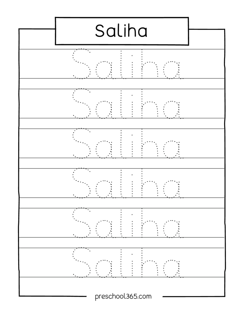 Free name tracing sheet Saliha