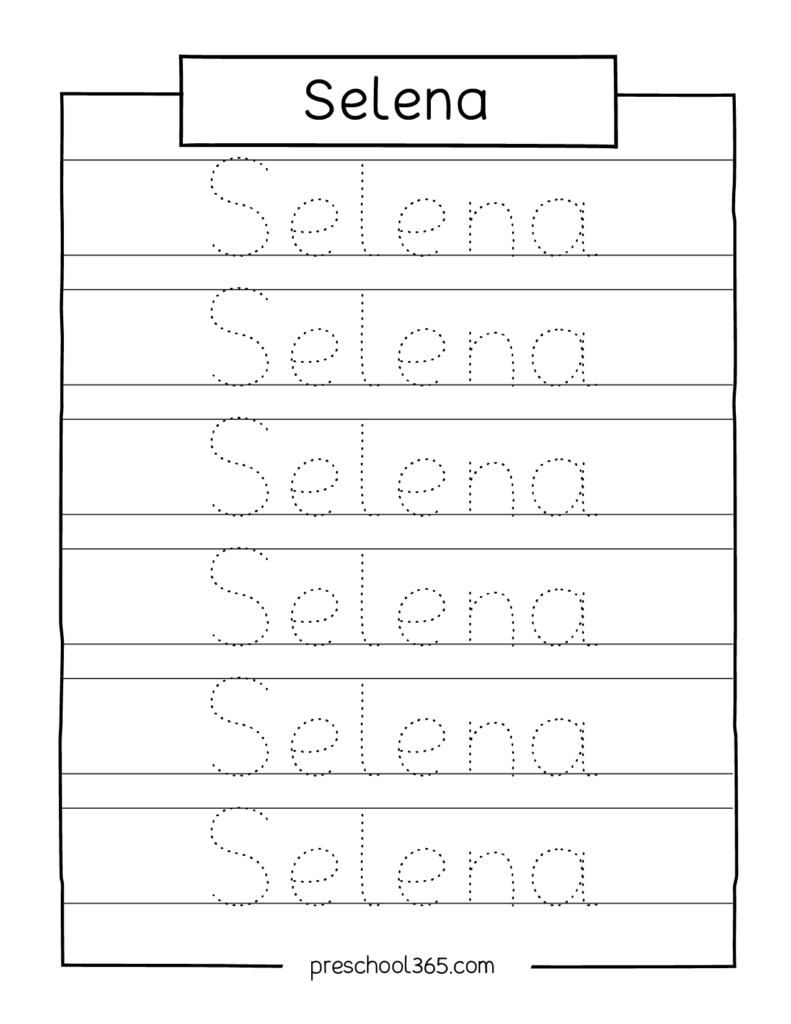 Selena name tracing sheet