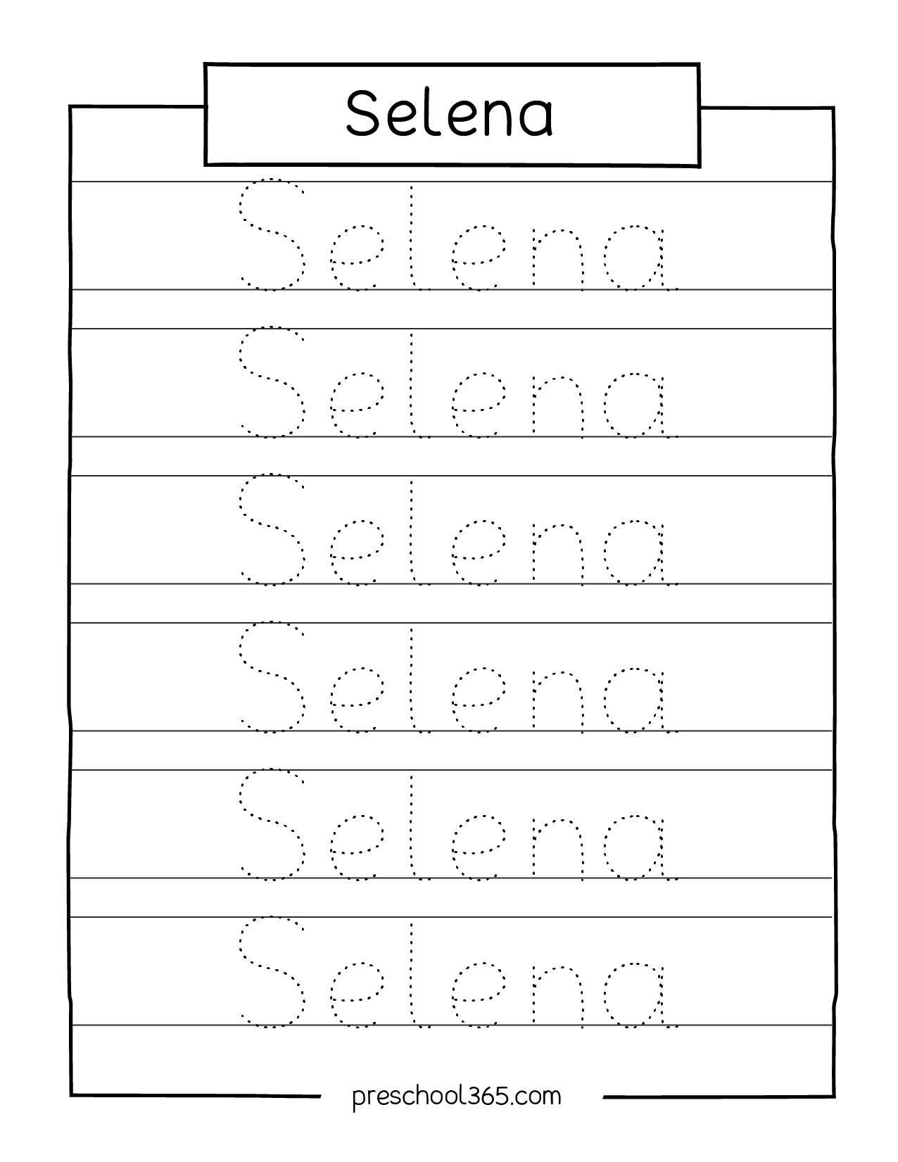 preschool practice name tracing sheets selena preschool365