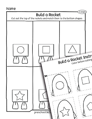 Build a space rocket activity sheet for preschool children