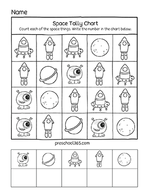 Kindergarten space picture chart sheet