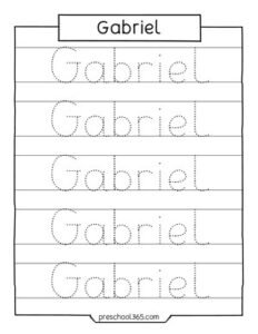 Free preschool name tracing sheet for Gabriel