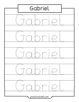 Free preschool name tracing sheet for Gabriel