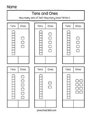Free tens and ones activity sheets for homeschool kindergarten