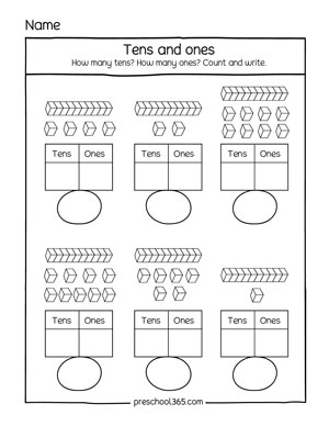 Free tens and ones test sheets for first graders