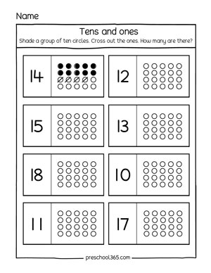 Free tens and ones activity sheets for kindergarten