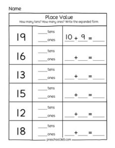 Free Place Value Tens and Ones activity L3 | Preschool365