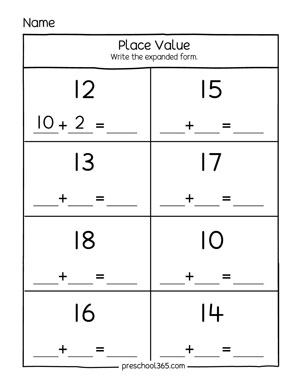 Place values worksheets for kids
