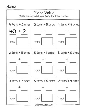 Free place values activity sheets for homeschool kindergarten