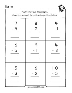 Free subtraction test pre k Activity worksheets