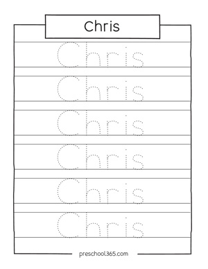 free name tracing sheets for preschool children
