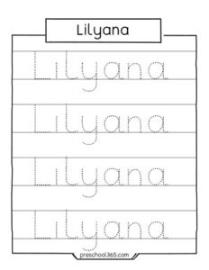 Lilyana Name tracing sheet