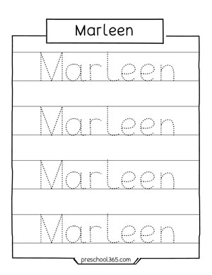 Marleen Name tracing sheet