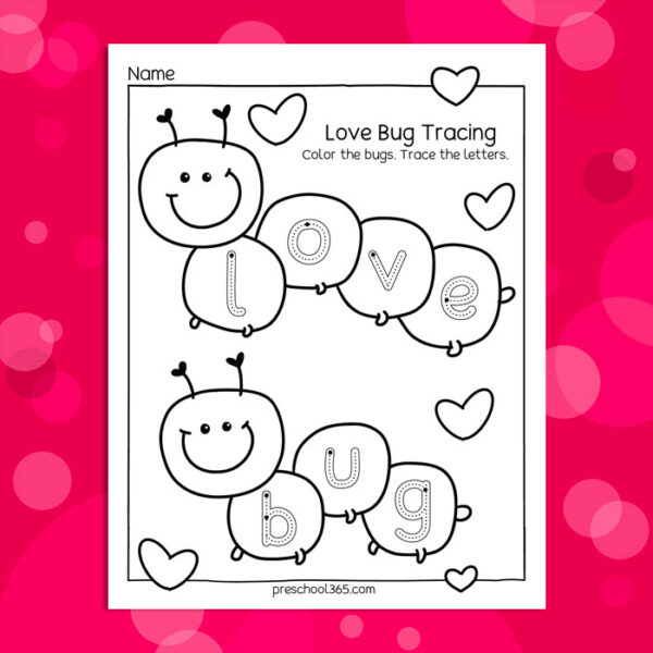 Preschool love bug coloring worksheet for preK kids